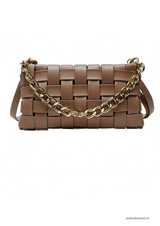 Women's Evening Handbags Braided Shoulder Bag Weave Purse with Chain