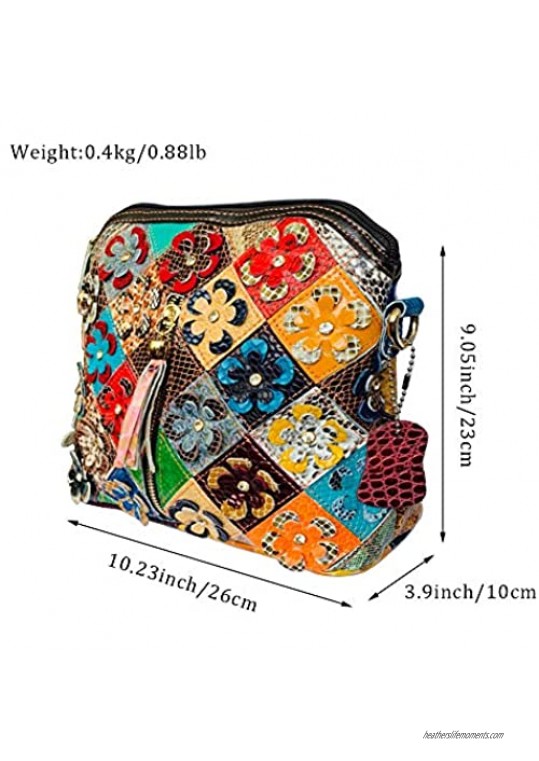 Women’s Multicolor Floral Shoulder Bag Genuine Leather Patchwork Colorful urses