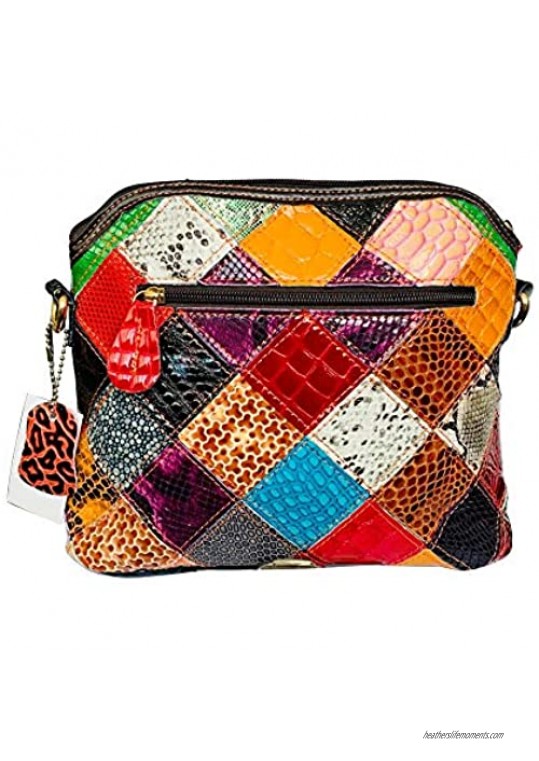 Women’s Multicolor Floral Shoulder Bag Genuine Leather Patchwork Colorful urses