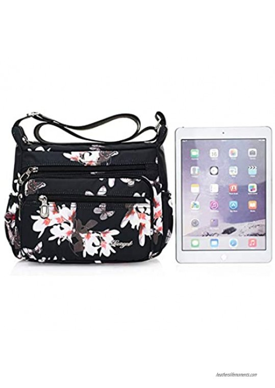 Womens Nylon Floral Shoulder Bag Crossbody Bag Messenger Bags Travel Handbags With Adjustable Strap Waterproof
