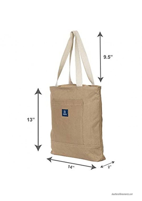 AQVA 14 Oz. Solid Color Washed Cotton Canvas Tote Bag with Top Zip Handbag For Shopping Travel Work Beach Grocery