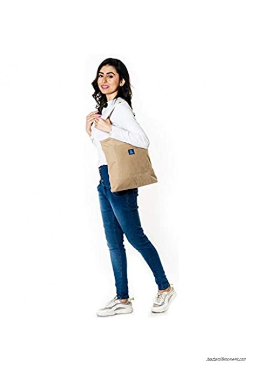 AQVA 14 Oz. Solid Color Washed Cotton Canvas Tote Bag with Top Zip Handbag For Shopping Travel Work Beach Grocery