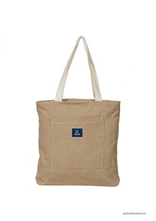 AQVA 14 Oz. Solid Color Washed Cotton Canvas Tote Bag with Top Zip  Handbag For Shopping  Travel  Work  Beach  Grocery