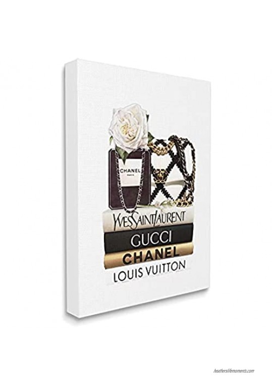 Stupell Industries Elegant Glam Fashion Floral Bag on Bookstack Designed by ROS Ruseva Canvas Wall Art Off-White
