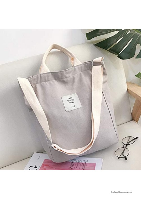 Belsmi Shoulder Bag Canvas Totes Bag Cotton Shopping Crossbody Travel Weekend Handbag Work Bag
