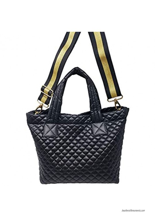 ClaraNY Comfortable Light weight Medium size Quilted Tote bag with Pouch and Strap water repellent Black