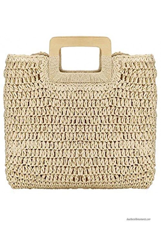 Comeon Natural Straw Bag for Women  Hand Woven Casual Handle Handbags Tote Bag For Daily Use Beach Travel (Beige)