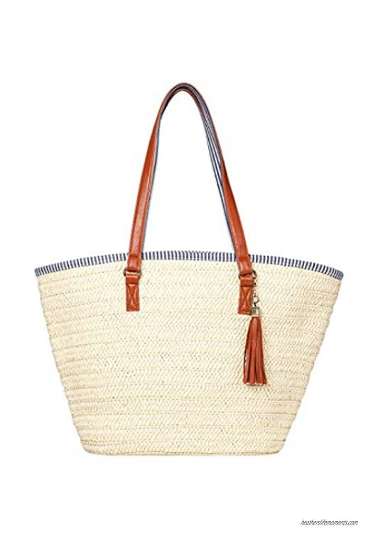 JOSEKO Straw Handbag for Women Weaving Shoulder Bag Outdoor Casual Cross Body Bag Top Handle Satchel