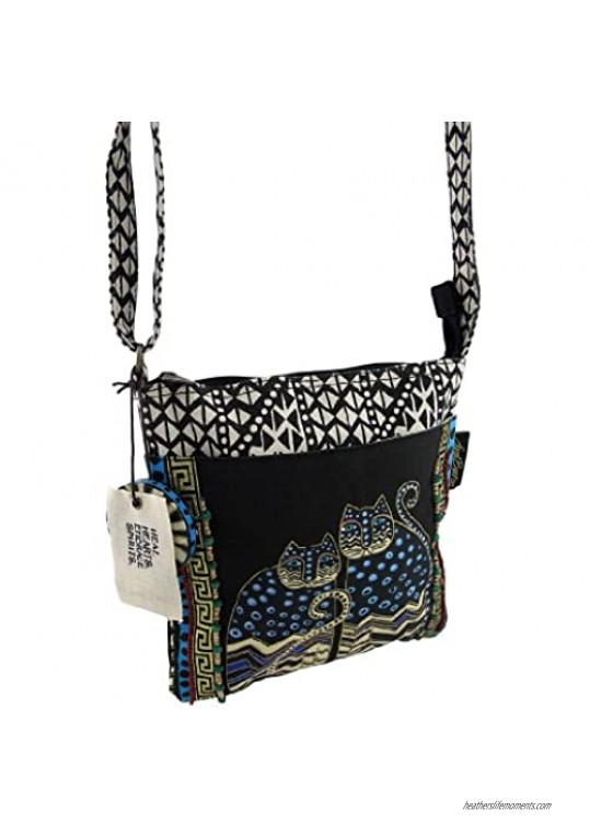 Laurel Burch LB4315 Crossbody Tote with Zipper Top  Spotted Cats