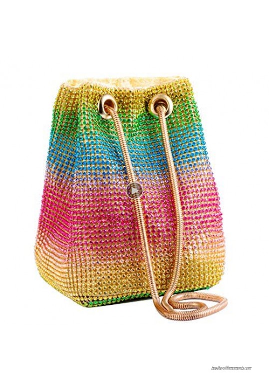 Molshine Rainbow Rhinestone Evening Handbag Weave Mesh Shoulder Bag Classic Fashion Totes Party Clutch Purse for Women Home Travel Outdoor