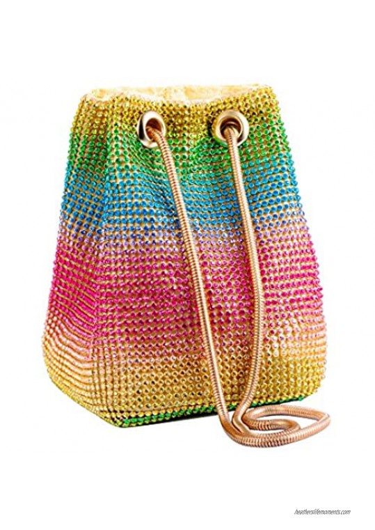 Molshine Rainbow Rhinestone Evening Handbag Weave Mesh Shoulder Bag Classic Fashion Totes Party Clutch Purse for Women Home Travel Outdoor