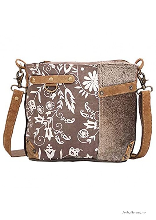 Myra Bag Linaria Upcycled Canvas & Cowhide Shoulder Bag S-1505