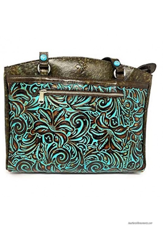 PATRICIA NASH WOMEN'S TOOLED TURQUOISE COLLECTION POPPY LEATHER TOTE HANDBAG PURSE