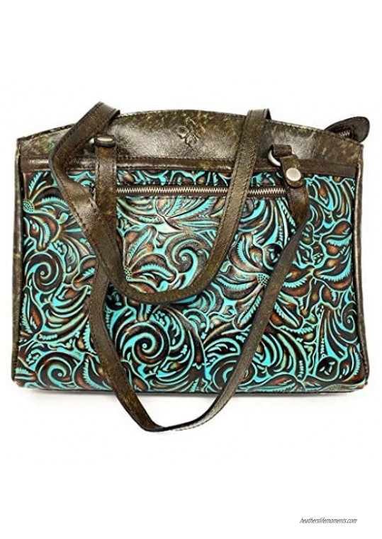 PATRICIA NASH WOMEN'S TOOLED TURQUOISE COLLECTION POPPY LEATHER TOTE HANDBAG PURSE