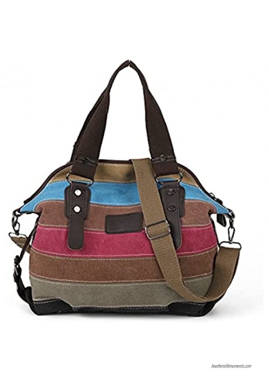Top Handle Handbags for Women Multi-Color Strip Satchel Crossbody Purses Canvas Tote Bags with Adjustable Strap Casual Hobo
