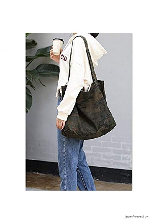 Women Vintage Canvas Camouflage Tote Shoulder Bag Shopping Bag Handbag