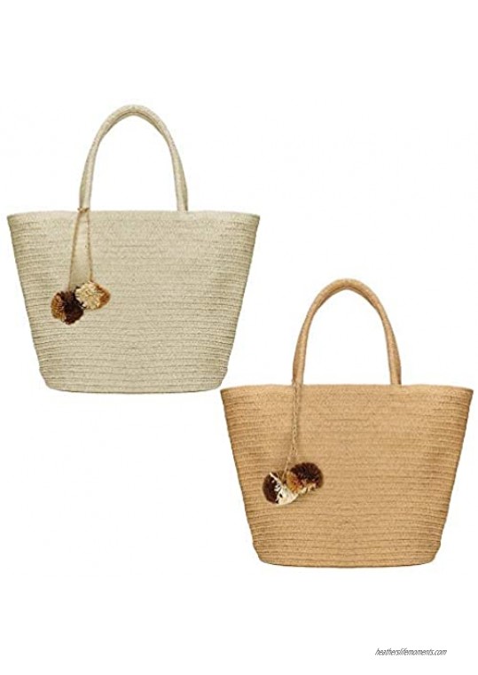 Womens Beach Tote Bag Straw Handbags Bag Summer Woven Retro Chic Top Handle Bag Shopper Bag
