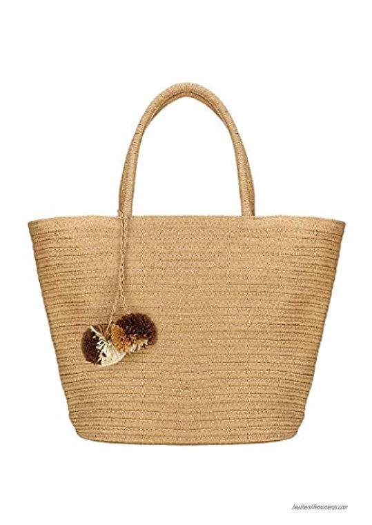 Womens Beach Tote Bag Straw Handbags Bag Summer Woven Retro Chic Top Handle Bag Shopper Bag