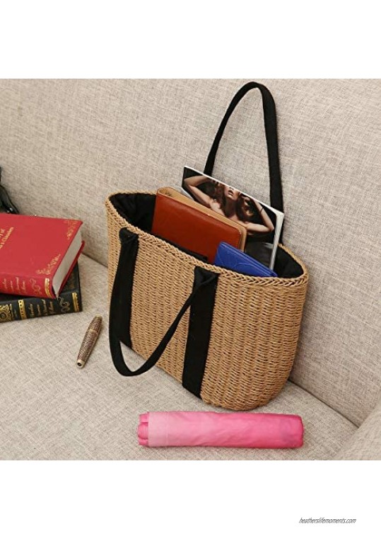 Womens Straw Tote Bag Handbag Large Woven Capacity Top Handle Bag Summer Stylish Straw Basket Bag