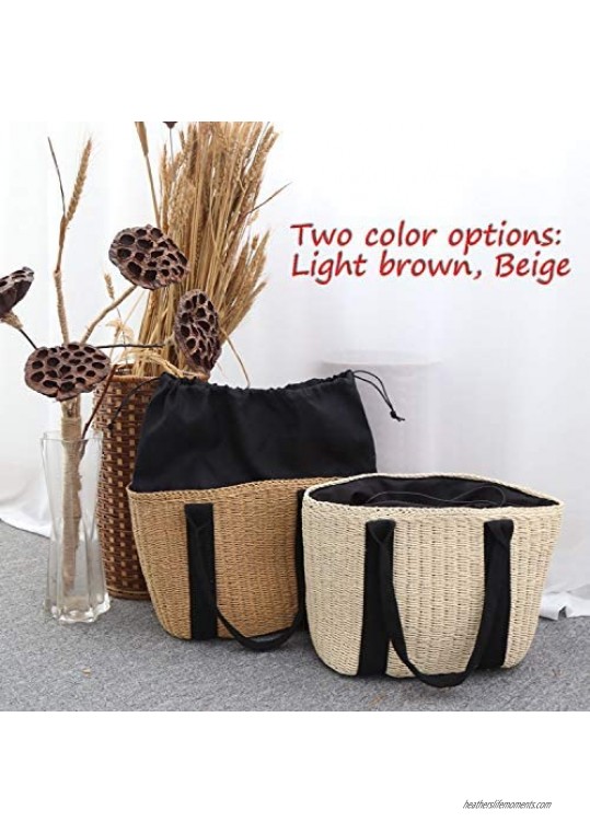 Womens Straw Tote Bag Handbag Large Woven Capacity Top Handle Bag Summer Stylish Straw Basket Bag