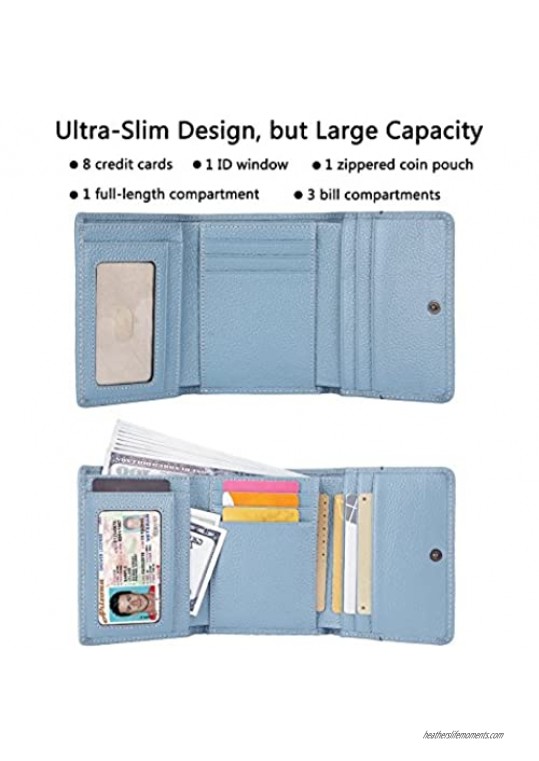 AINIMOER Small Leather Wallet for Women Slim Compact Credit Card Holder RFID Blocking Wallets Organizer with Coin Pocket Lichee Gray Blue