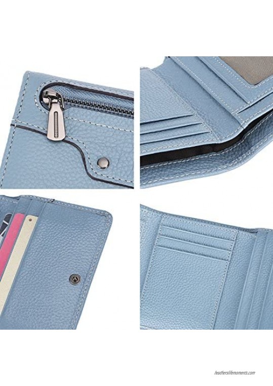 AINIMOER Small Leather Wallet for Women Slim Compact Credit Card Holder RFID Blocking Wallets Organizer with Coin Pocket Lichee Gray Blue