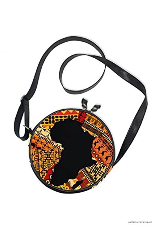 ALAZA Africa Map On Ethnic Pattern Round Crossbody Bag Canvas Purse Messenger Bag