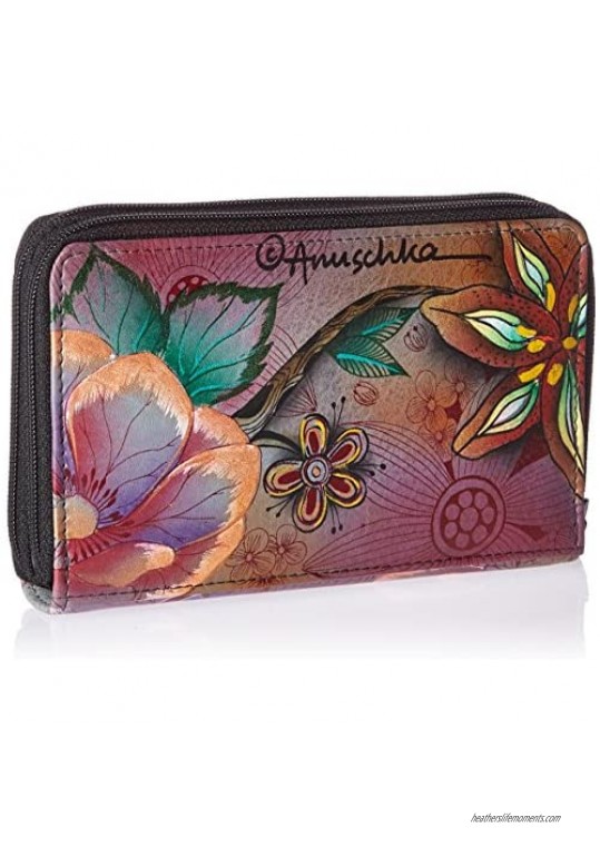 Anuschka Women’s Genuine Leather Twin Zip Organizer Wallet | Holds up to 18 Cards | Hand Painted Original Artwork