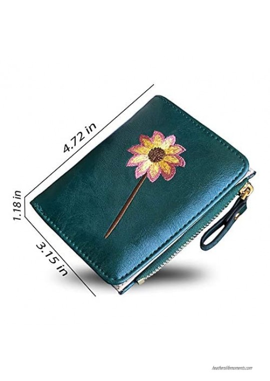 AOXONEL Womens Rfid Small Compact Bifold Wallet Cute Mini Zipper Card Coin Purse for Girls
