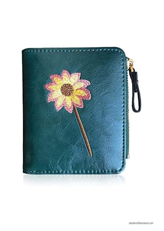 AOXONEL Womens Rfid Small Compact Bifold Wallet Cute Mini Zipper Card Coin Purse for Girls