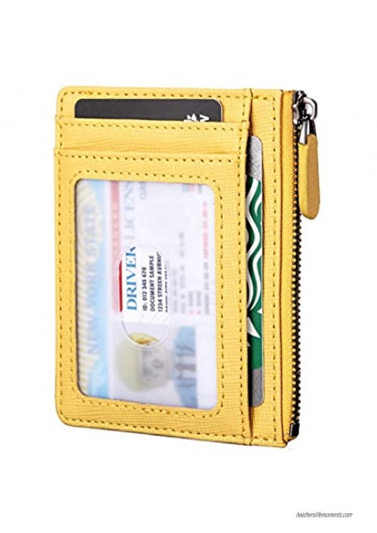 AslabCrew Genuine Leather Minimalist Zipper Credit Card Holder Slim Wallets  RFID Blocking  Pluie-Yellow