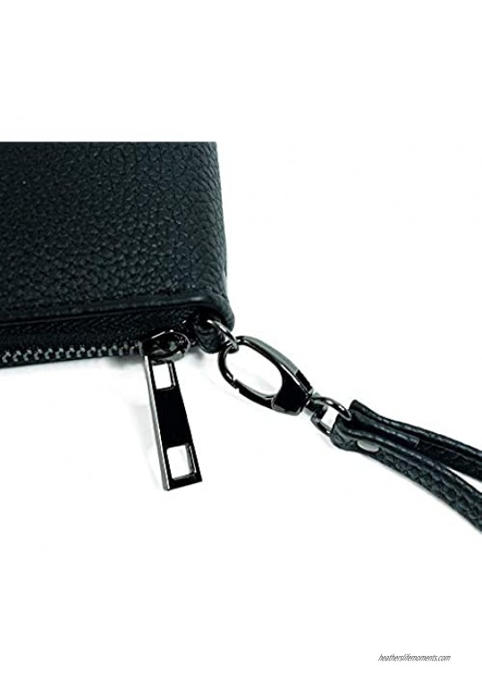 Autumnwell RFID Blocking Wallet for Women Large Long Purse PU Leather Card Holder Clutch Phone Checkbook Organizer Zipper Coin Purse (black)