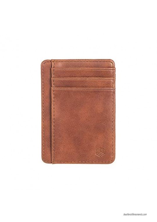 BasicTek Slim Minimalist Front Pocket RFID Blocking Leather Wallet for Men & Women