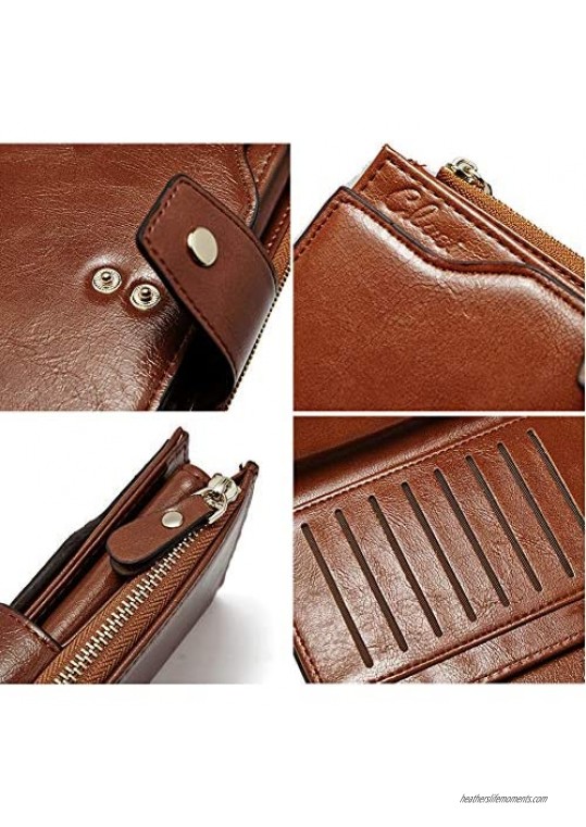 CLUCI Oil Wax Leather Wallets for Women Large Clutch Ladies Long Card Holders Organizer