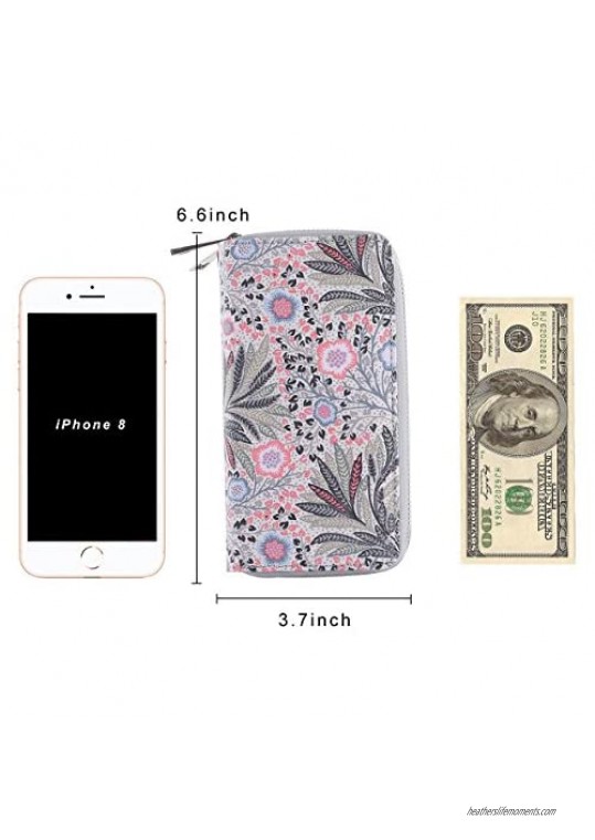 HAWEE Double Zipper Wallet for Woman Clutch Purse with Cell Phone Holder for Smart Phone/Card/Coin/Cash