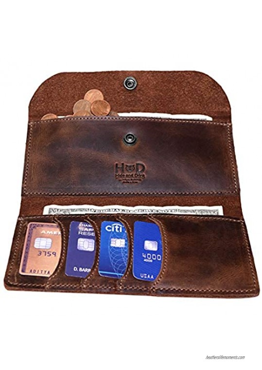 Hide & Drink  Leather Folio Wallet  Holds Up to 4 Cards Plus Flat Bills & Coins / Bifold / Minimalist / Travel / Case / Pouch / Stylish / Vintage  Handmade Includes 101 Year Warranty :: Bourbon Brown