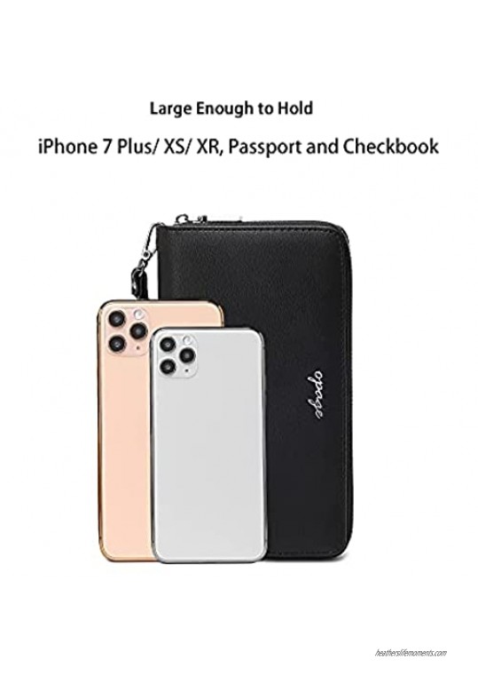 OPAGE Wallet for Women Large Capacity Credit Card Clutch Genuine Leather RFID Blocking Wallets Zip Around Purse Phone Holder