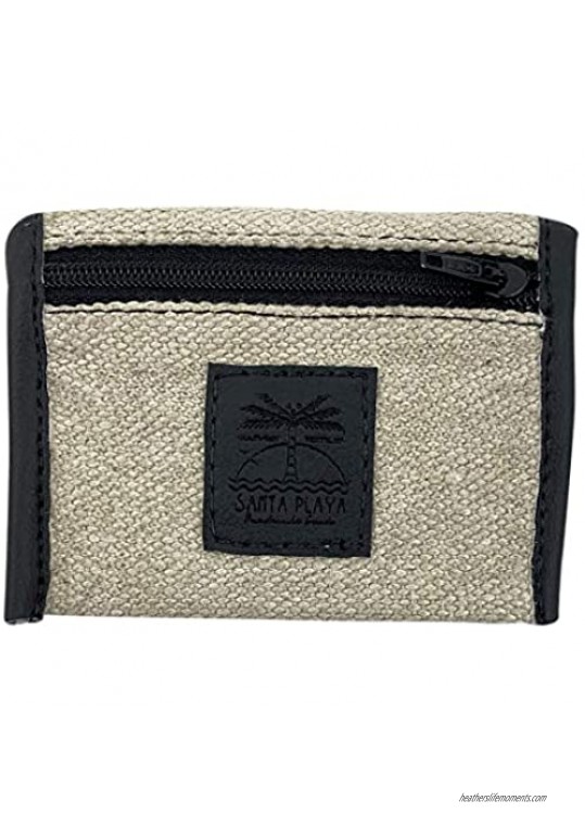 Santa Playa Bifold Wallet Handmade from Woven Hemp - Durable Washable Eco-Friendly and Vegan - Minimalist Style Card Holder and Storage for Pocket and Bag Organization With Zipper - Hemp Arctic