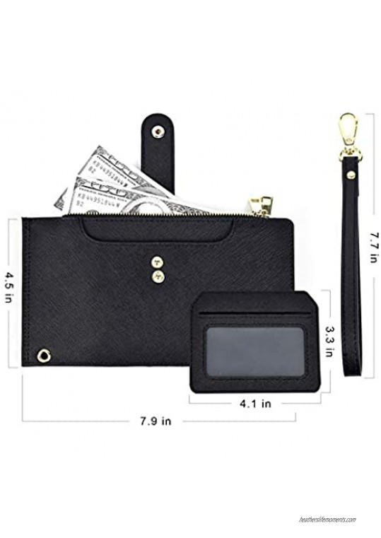 Wallets For Women RFID Blocking Large Capacity- Leather Bifold Wallet Women Long Credit Card Wallet Wristlet For Women Slim Zipper Wallet For Women With Coin Purse With Id Window Pullout Black