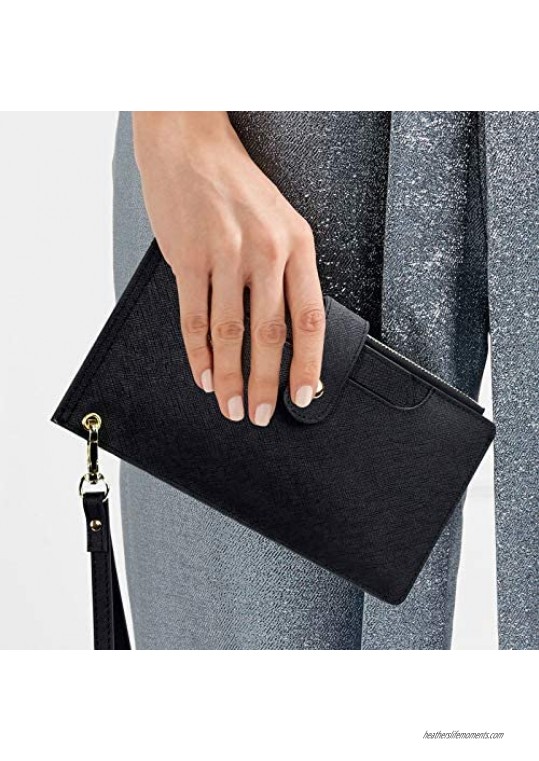 Wallets For Women RFID Blocking Large Capacity- Leather Bifold Wallet Women Long Credit Card Wallet Wristlet For Women Slim Zipper Wallet For Women With Coin Purse With Id Window Pullout Black