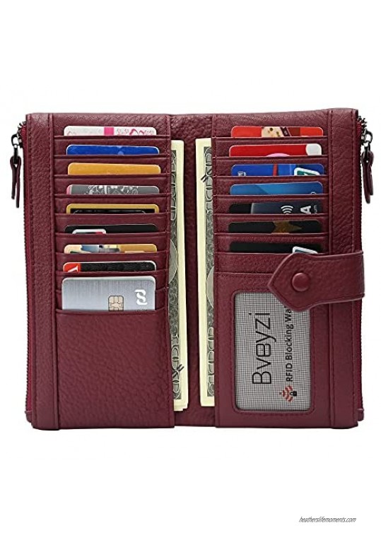 Women RFID Blocking Multi Credit Card Holder Genuine Leather Bifold Slim Wallets with Zipper Pocket