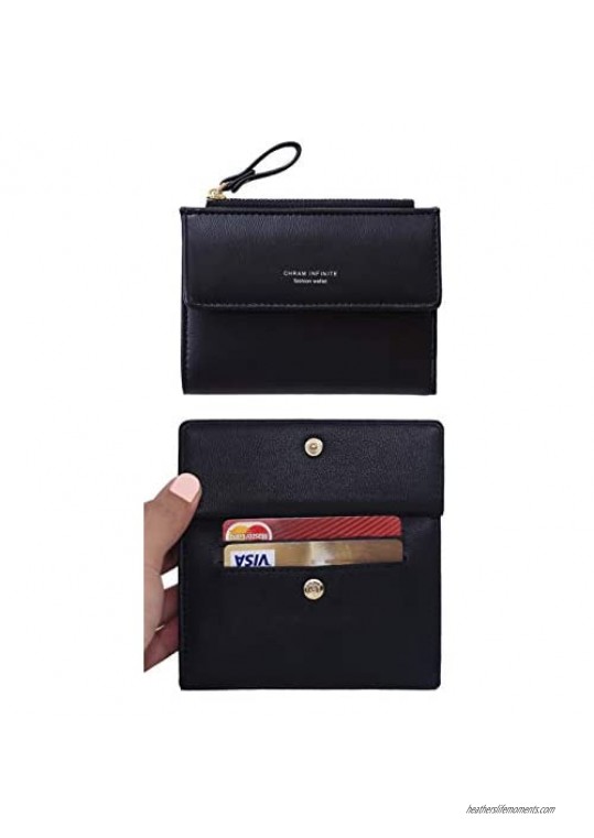 Women Small Wallet Lady Mini Purse Bifold Leather Short Wallet RFID Blocking with ID Window