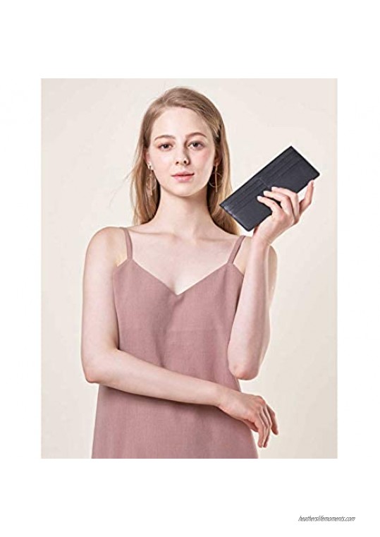 Women's Credit Card Slim Leather Wallet Zipper Pocket Purse for Clutch Bag Black