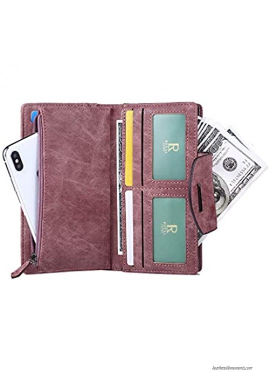 Women's Leather Organizer Wallets Clutch Purse with Checkbook and Cards Holder - 2 Styles