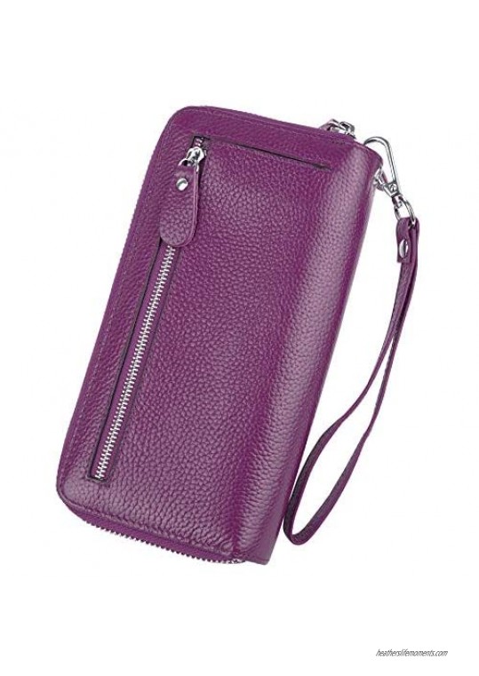 YALUXE Women's RFID Blocking Security Double Zipper Large Smartphone Wristlet Leather Wallet
