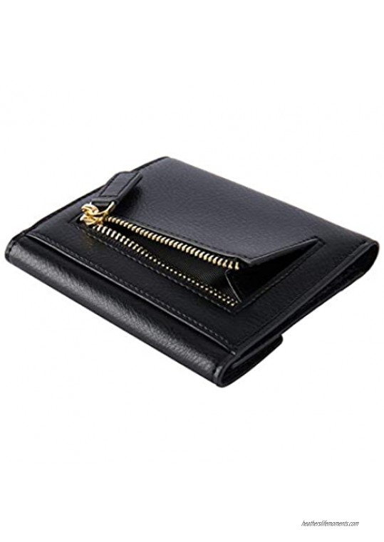 YBONNE Women's Small Compact Bifold Pocket Wallet Made of Finest Genuine Leather (Black)