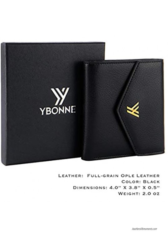 YBONNE Women's Small Compact Bifold Pocket Wallet Made of Finest Genuine Leather (Black)