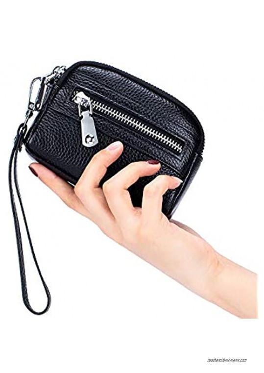 BISON DENIM Womens Coin Purse Genuine Leather Change Wallet Small Wristlet Clutch