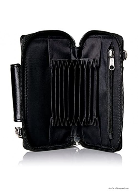 Buxton Rfid Cell Phone Crossbody with Wristlet Black