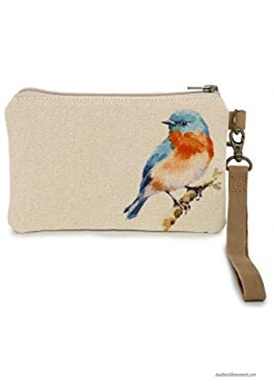 Cott N Curls BlueBird Canvas and Leather Wristlet  Leather Belt  Zip Pocket  Dry Clean
